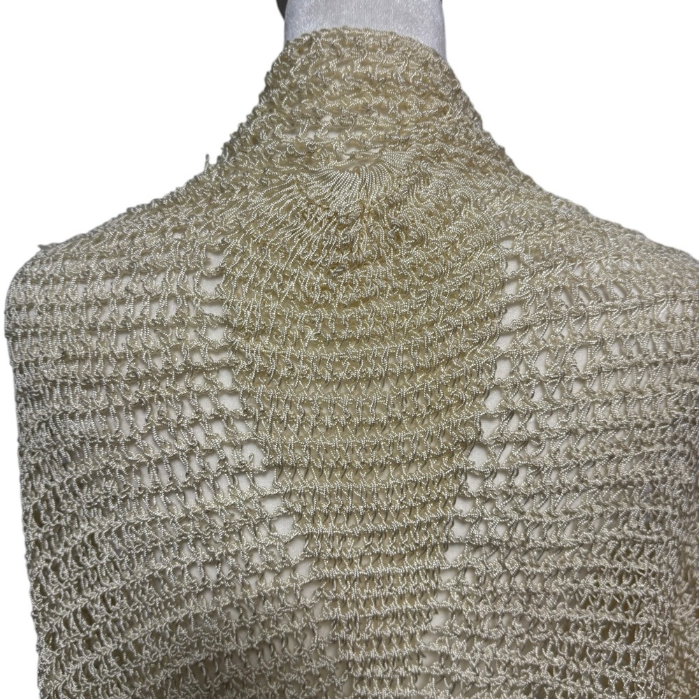 Vintage Cream Knit Boho Fringe Piano Shawl. Mint Condition. - Picture 4 of 5